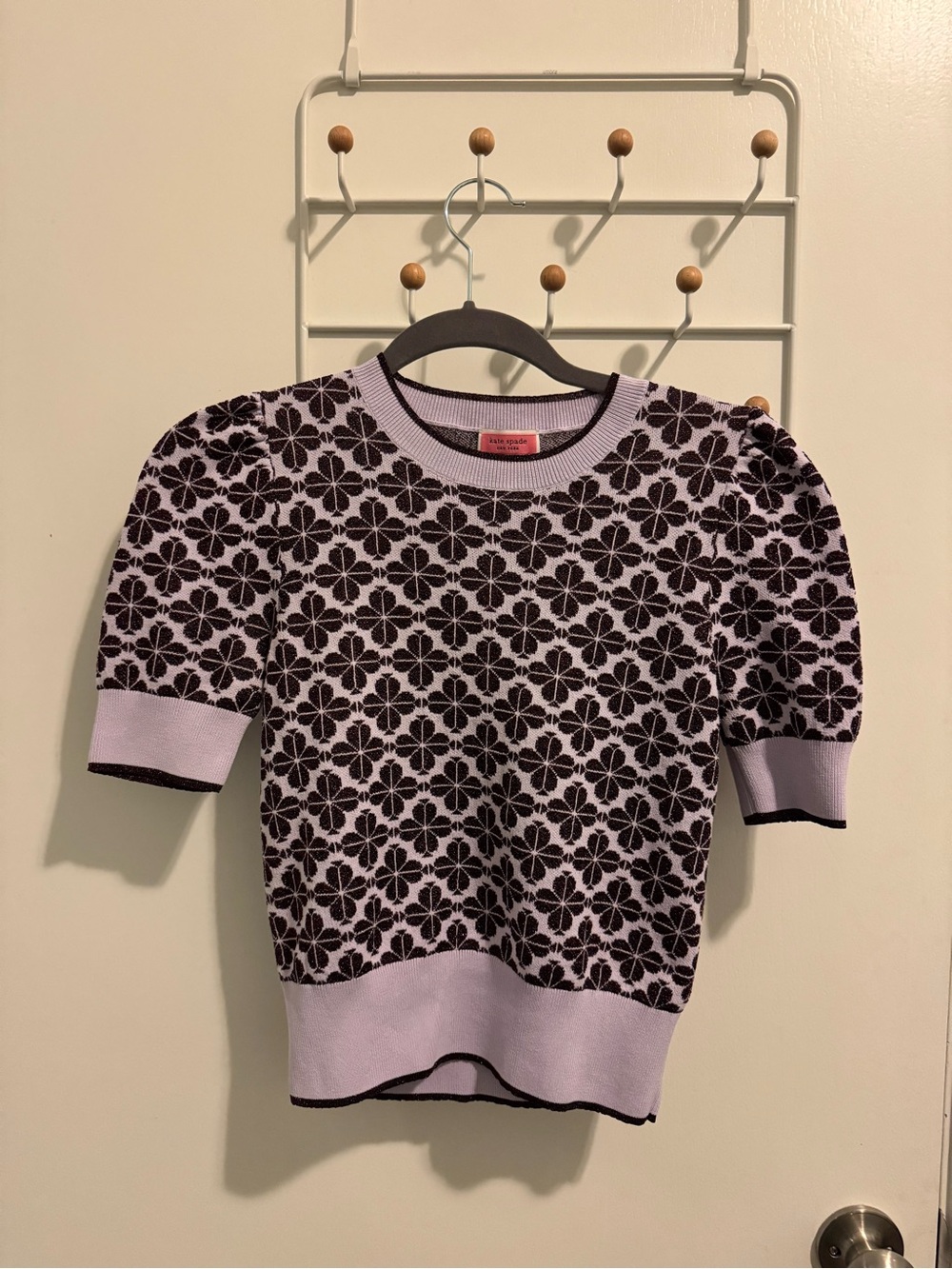 kate spade Lilac and Black Floral Knit Short-Sleeve Sweater